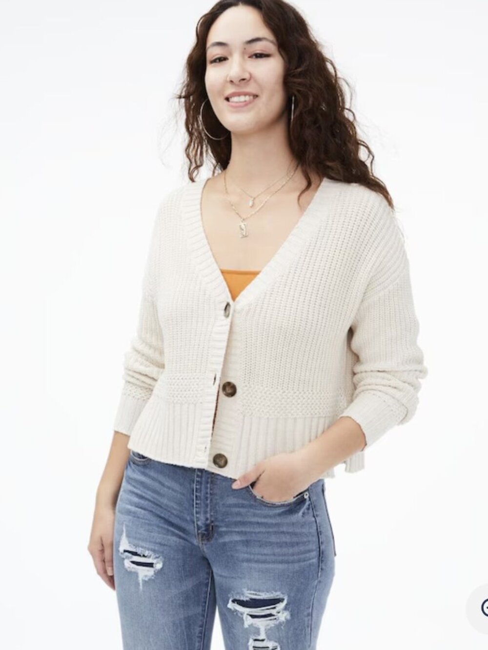 Aeropostale Open Knit Cropped Thick Sweater Women's Size Small Cream Boho Beach